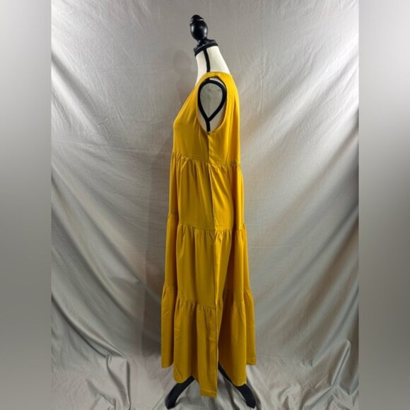 Boho V Neck Ruffle Hem Smock Dress Yellow* - Picture 6 of 7